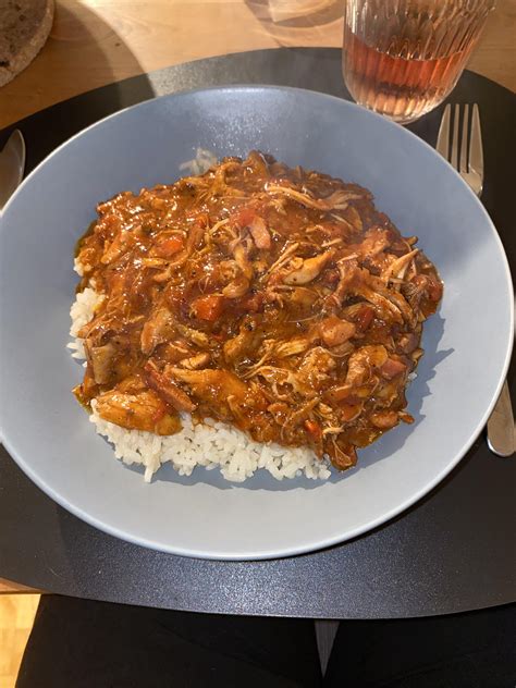 Homemade Pulled Chicken Paprikash With Rice Food