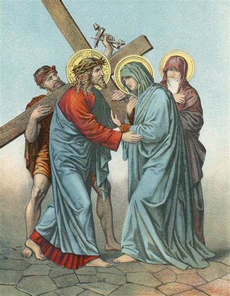 Station Iv Jesus Carrying The Cross Meets His Most Afflicted Mother Art Print By English School