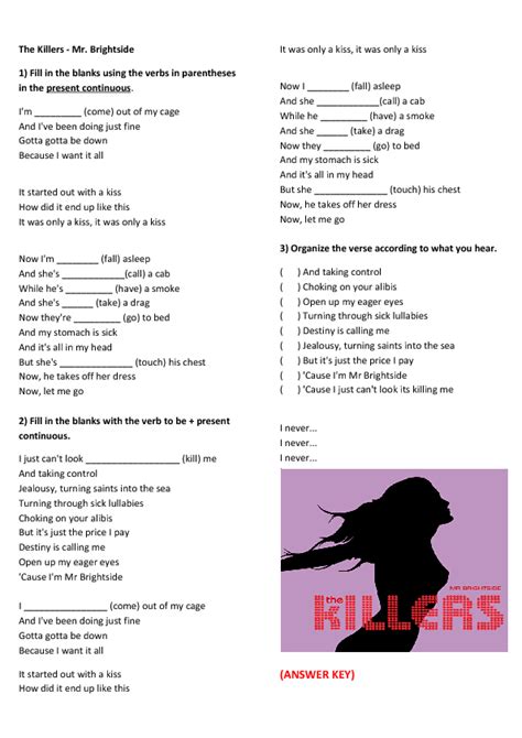 song worksheet  brightside present continuous
