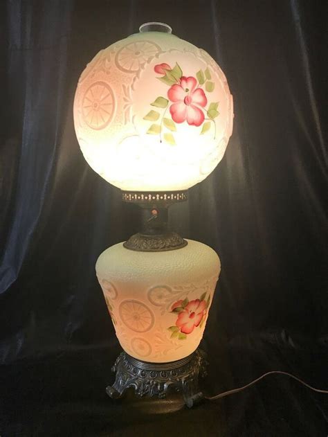 Antique Gone With The Wind Globe Glass Hurricane Lamps Floral Electric Gwtw Glass Hurricane