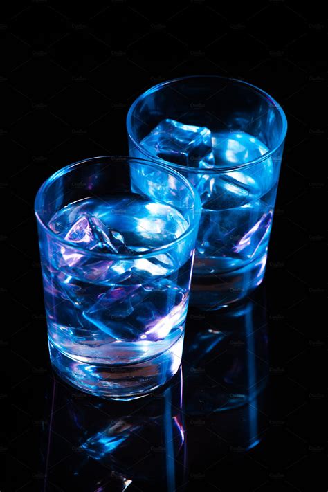 Two Glasses With Vodka And Ice Cubes High Quality Food Images