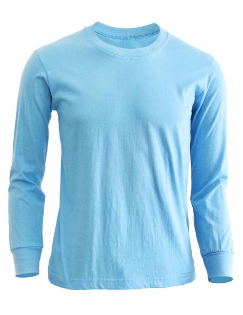 Basic Round Neck Style Cotton T Shirt Crew Neck Long Sleeves Shirt Sky Blue