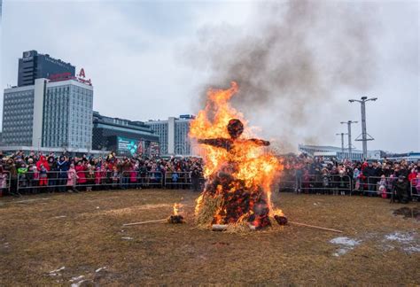 Burning Effigy Made From Straw On Traditional Slavic National Holiday