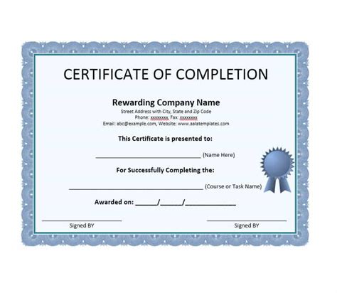 Certificate Of Completion Sample Editable Msword Document Printable