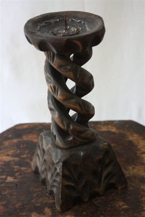 Vintage Hand Carved Wooden Candle Stick Holder From Spain With Images
