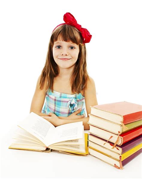 Beautiful Little Girl With School Books On The Table Stock Image