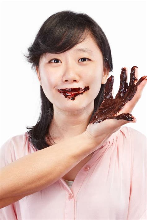 Asian Man And Chocolate Spread Stock Photo Image Of Lick Shoulder