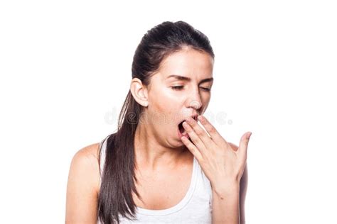 Tired Sleepy Young Girl Yawning Stock Image Image Of Earrings