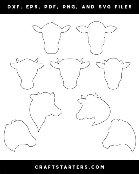 Cow Head Outline Patterns: DFX, EPS, PDF, PNG, and SVG Cut Files