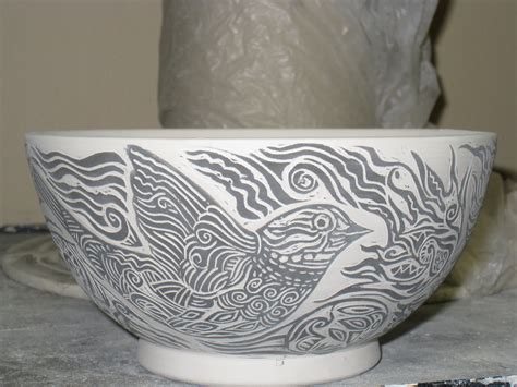Randi Martin Kishceramics Carving Designs Into Cups Using Underglazes