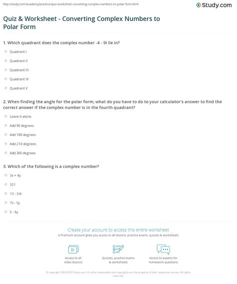 Complex Numbers In Polar Form Worksheet