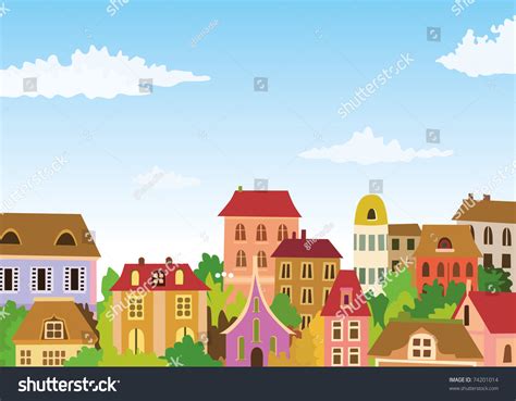 Colorful Retro Town Stock Vector Illustration 74201014 Shutterstock
