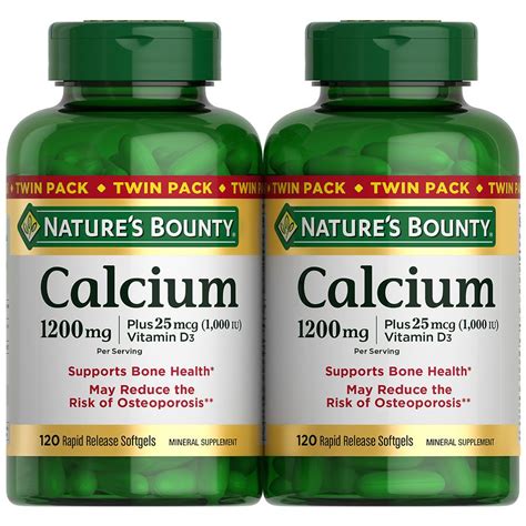 nature s bounty calcium 1200 mg plus vitamin d3 dietary supplement softgels twinpack 2 pk
