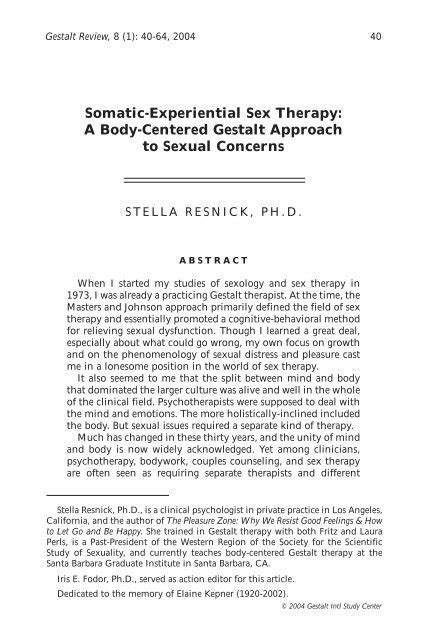 Somatic Experiential Sex Therapy A Body Centered Gestalt
