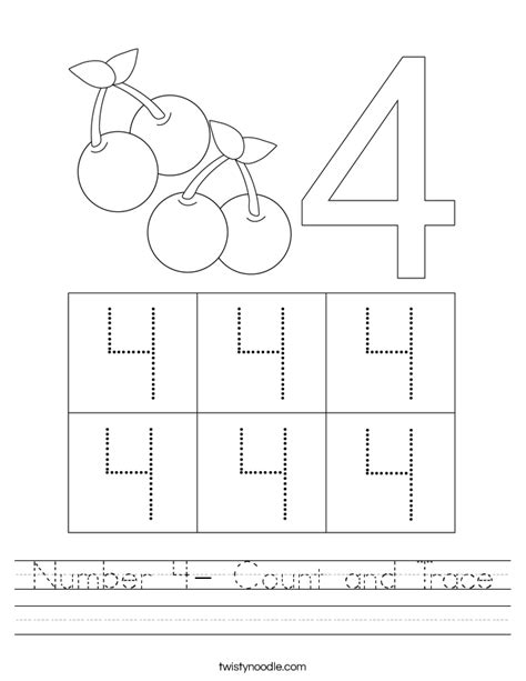 Number 4 Trace Worksheet For Kids Preschoolplanet Number 4 Tracing