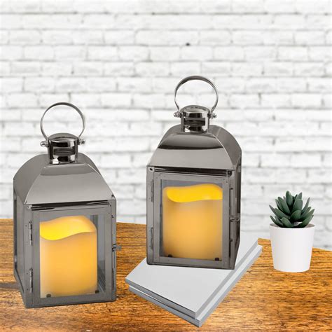 Buy Lamplust Silver Decorative Lantern Set Of 2 Led Flameless Candles
