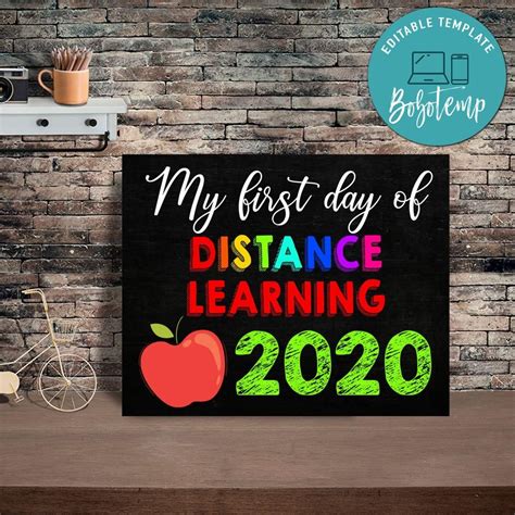 My First Day of Distance Learning Sign Printable Instant Download | Bobotemp