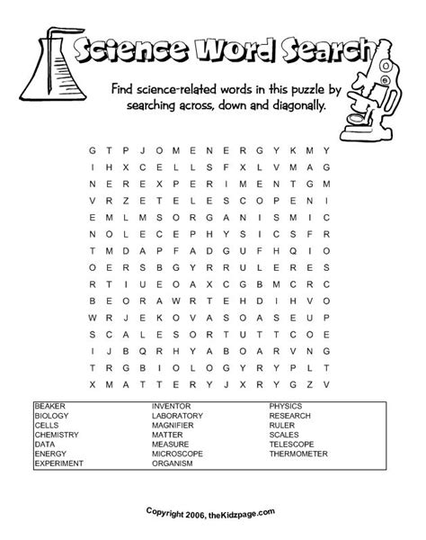 Science Word Search Free Printable Learning Activities For Kids