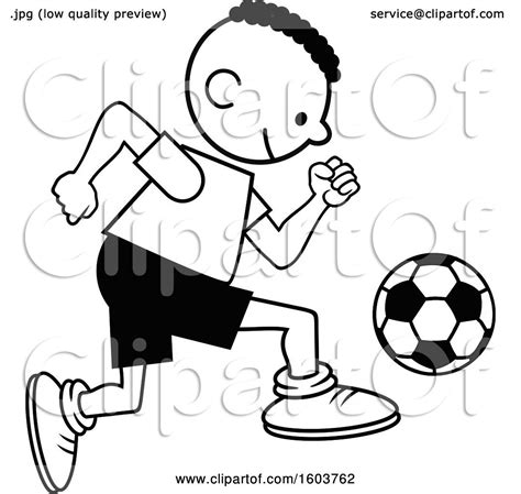 Clipart Of A Black Boy Playing Soccer Royalty Free Vector