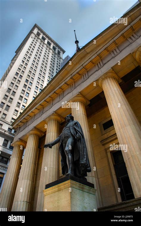 Facade Of The Federal Hall With Washington Statue On The Front Wall