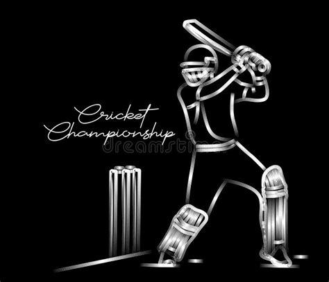 Concept Of Batsman Playing Cricket Championship Line Art Design