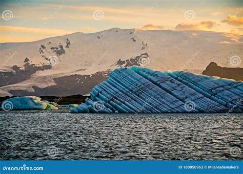 Glacier Iceberg In A Lake With Sunset Jokulsarlon Glacier Lagoon Stock