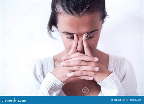 Serious Pensive Woman Face Expression On Background Stock Image Image