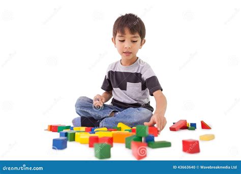 Happy Little Boy Playing With Building Blocks Stock Photo Image Of