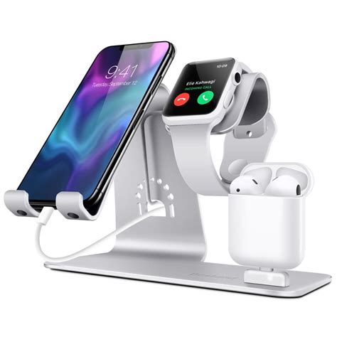 Aluminiowy Stojak Ładowarka Stand Do Apple Watch Iphone Airpods Srebrny