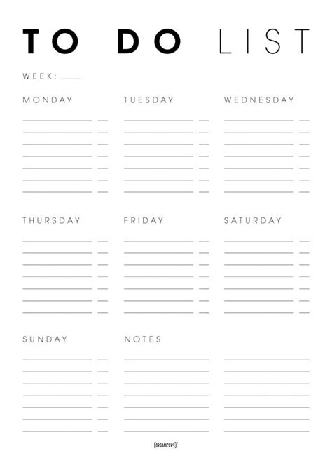 One Week To Do List Planning Poster Organicers Organize Nicer