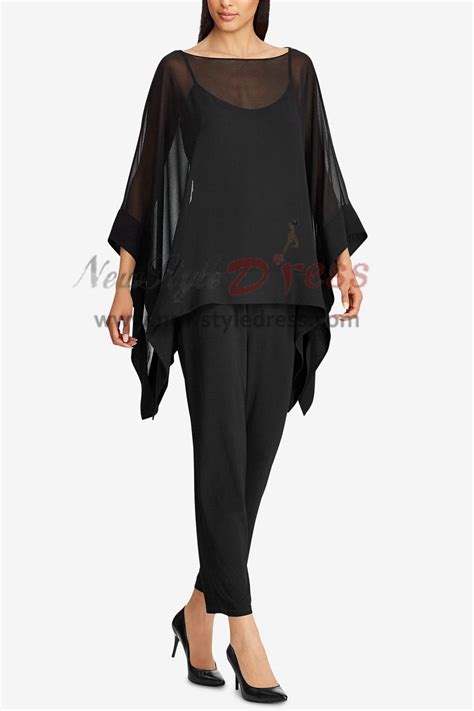 Black Chiffon Women Overlay Top Pants Suit Evening Wear Nmo 394