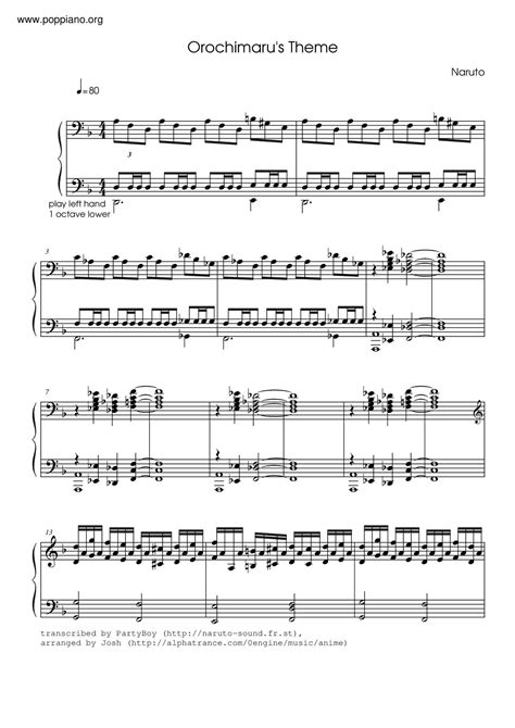 Toshiro Masuda Naruto Orochimarus Theme 琴谱五线谱pdf 香港流行钢琴协会琴谱下载