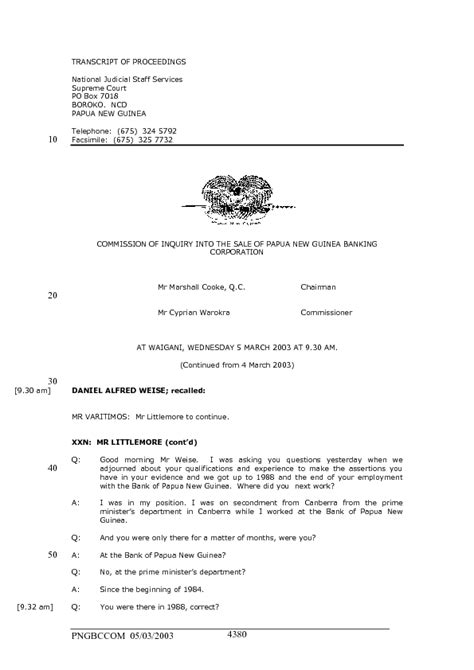 Commission Of Inquiry Into The Sale Of Png Banking Corporation