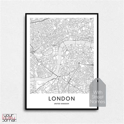London City Map Print London Map Wall Art Printable Map Of Etsy Map