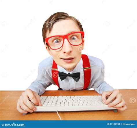 Funny Guy Browsing Internet Stock Image Image Of Geek Computer 12108339