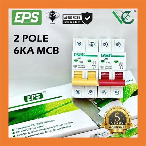 Eps 2 Pole Mcb 6ka 20a 32a40a63a Mcb Miniature Circuit Breaker