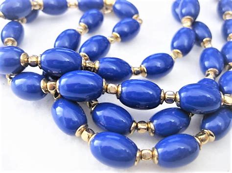 Long Navy Blue Bead Retro Necklace