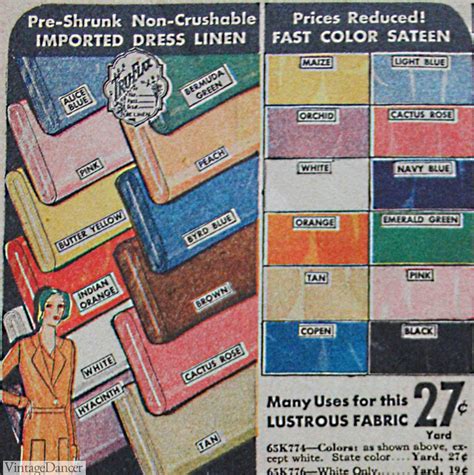 1930s Fashion Colors Fabric