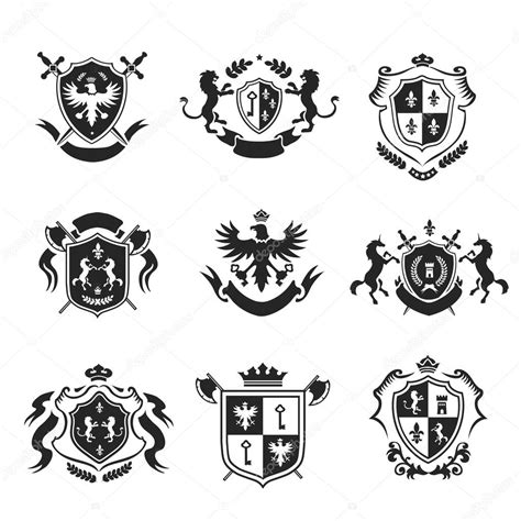 Escudo De Armas Heráldico Emblemas Decorativos Conjunto Negro 2021