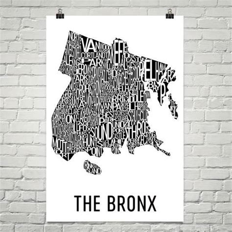 The Bronx Typography Neighborhood Map Art City The Bronx Wall Art The