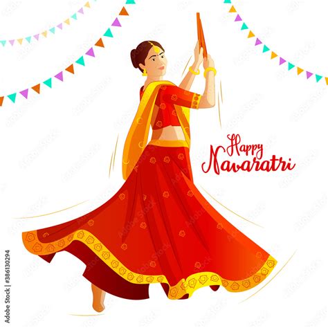 Illustration Of Girls Are Playing Dandiya On The Occasion Of Navaratri