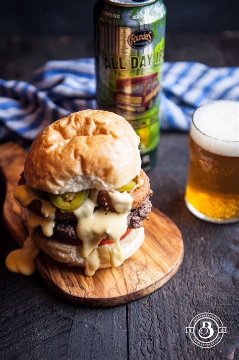 Enfes burger king® lezzetiyle cheeseburger menü! Beer Cheese Burger with Onion Rings and Beer Pickled ...