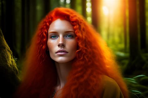 lexica redhead wild hair orange eyes freckles forest woman