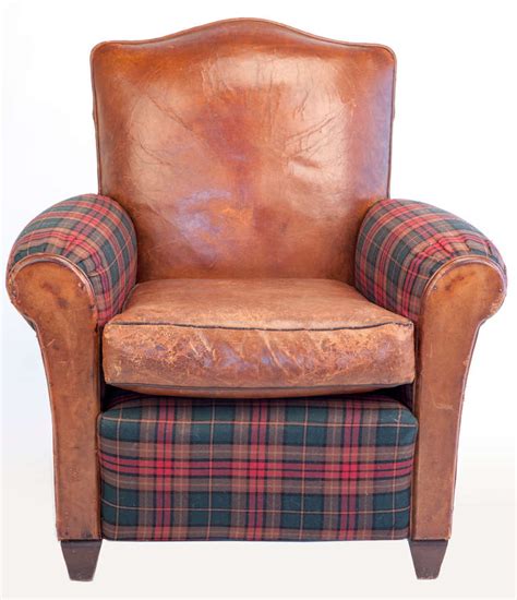 This chair was an upholstery project that dark brown faux leather club chair for upholstery/restoration project structurally it is in perfect. Small-Scale Club Chair in Leather and Tartan Plaid For ...