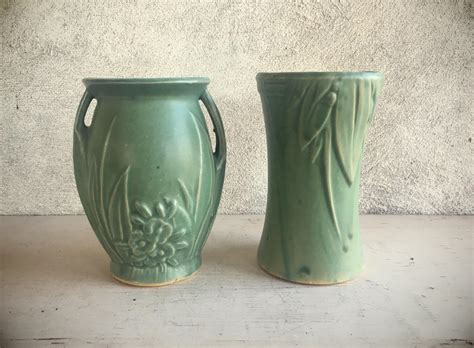 1930s To 40s Mccoy Pottery Vase Green Matte Green Mccoy Vase Celedon