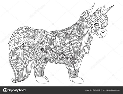 Zentanglegeïnspireerd ontwerp van happy little pony voor volwassene