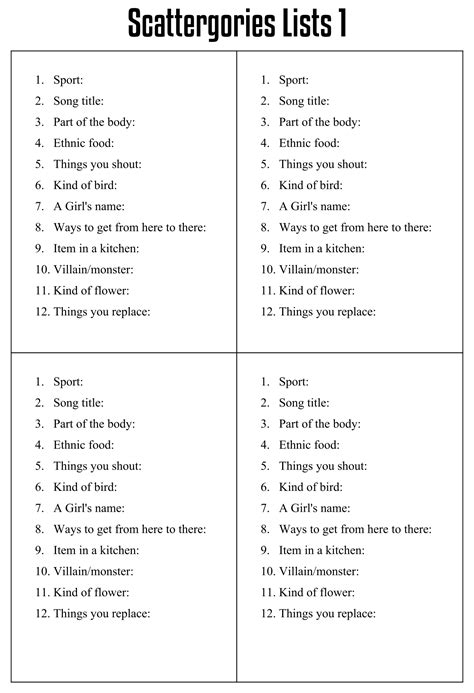 Scattergories Lists 6 Free Pdf Printables Printablee