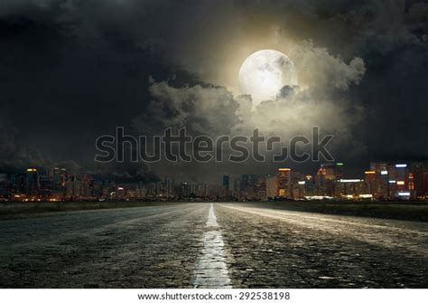 Asphalt Road Leading Into City Night Stock Photo Edit Now 292538198