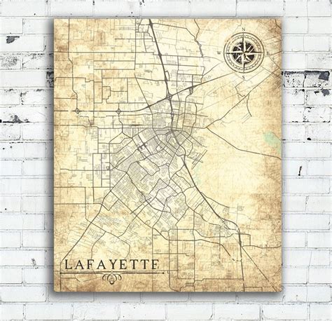 Lafayette La Canvas Print Louisiana La City Vintage Map Gift Home Printable Map Of Lafayette La 