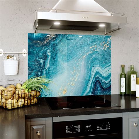 Glass Splashback Kitchen And Bathroom Panel Any Size Abstract Ocean Marble 0370 Ebay Bathroom
